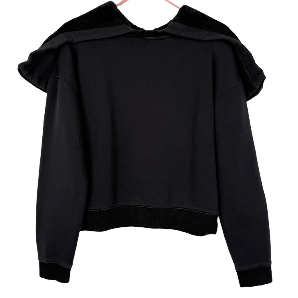 TRF by Zara Black Cropped Sweatshirt with Zippered Faux Fur Collar – Size Small